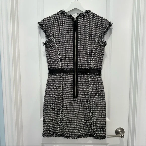 Rebecca Taylor Tweed Mini Dress with Leather Trim Size 6 - Picture 3 of 6